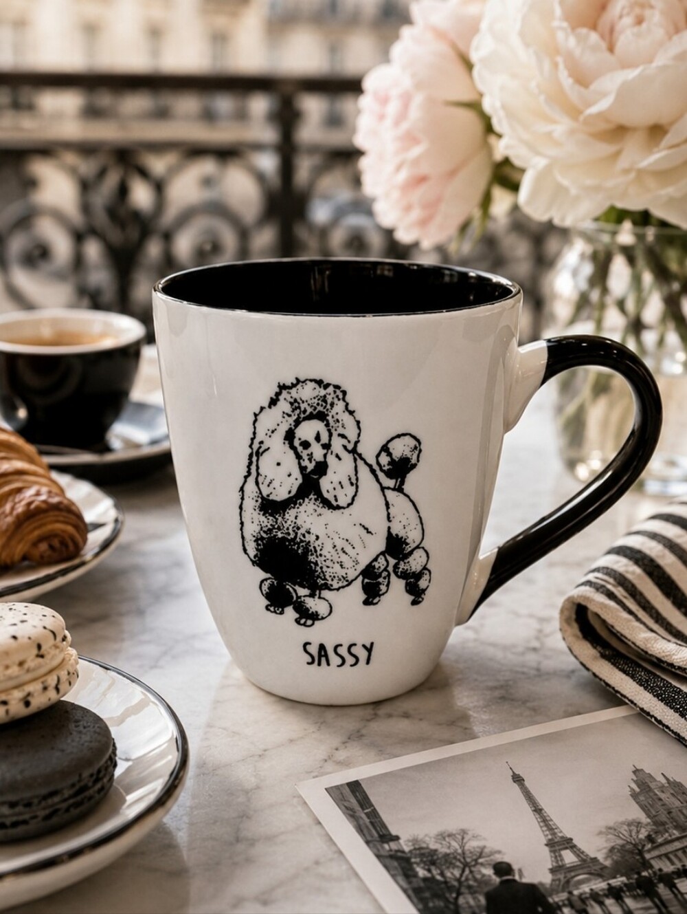 Winifred & Lily Sassy French Poodle Stoneware Mug Black White